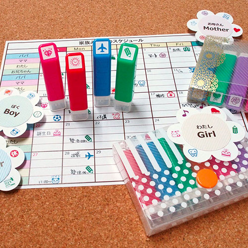 OK肉球 (0556-667) スケジュール浸透印スタンプ こどものかお(インク:ピンク) Self-inking stamp