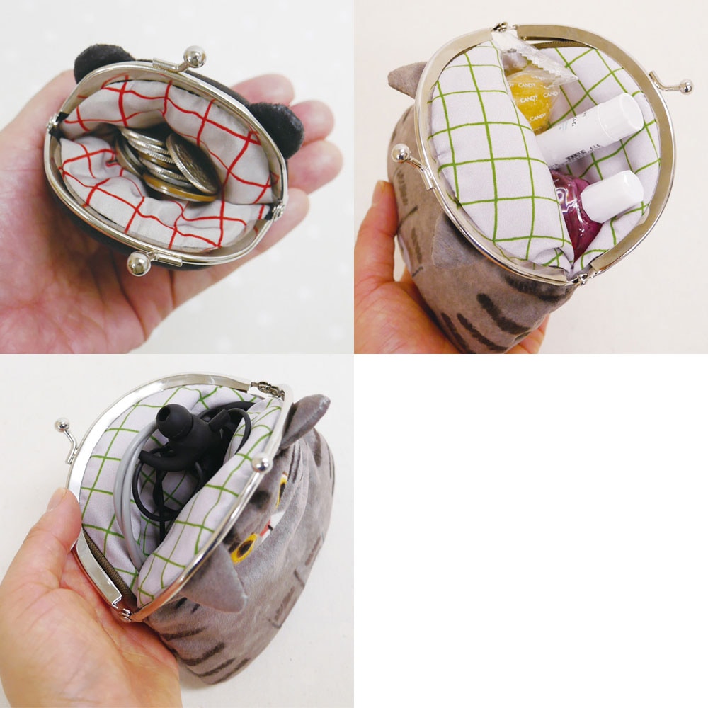 猫のフェイスがま口ポーチ ちゃしろ ECOUTE! minette 小銭入れ まあるいおめめのキュートな猫たち