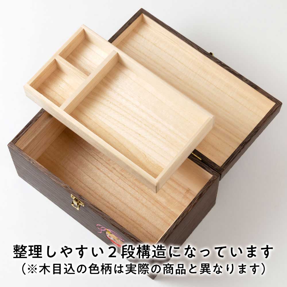 ソーイングボックス・大 (034) 鈴 裁縫箱 木目込細工 桐製・時代仕上