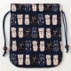 笑福猫のねこづくし巾着袋　紺　Lucky cat pattern drawstring bag