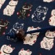 笑福猫のねこづくし巾着袋　紺　Lucky cat pattern drawstring bag