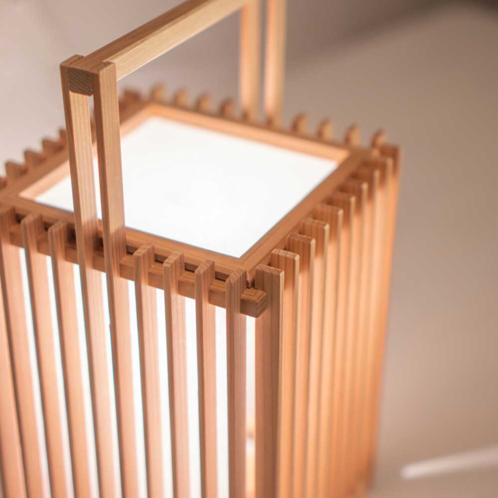 激レア】杉材・和風行灯照明 天然木×竹細工×障子紙 灯籠 点灯確認済み