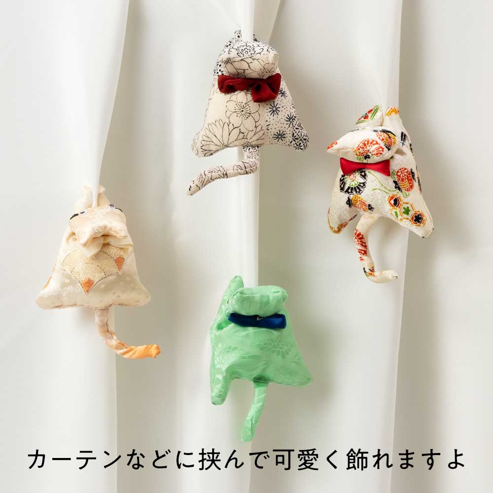 顔つきねこクリップ01 猫洗濯ばさみ 就労継続支援事業所で製作した和柄アイテム 古布リサイクル品 和風 手作り