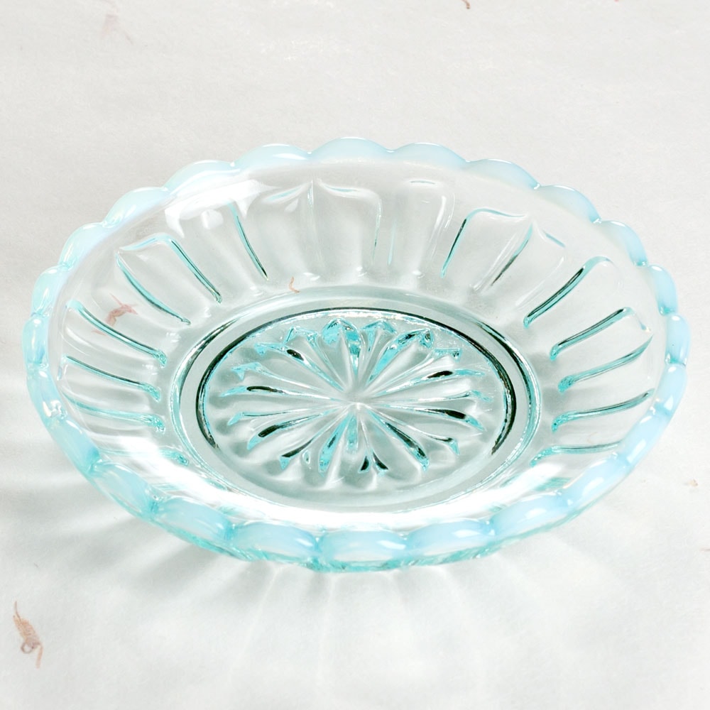 廣田硝子 雪の花 豆皿 ブルー アンティークなスタイルの厚手