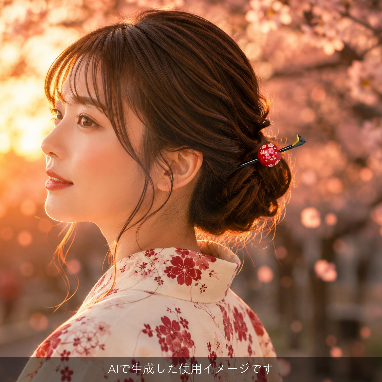 アクセソワール 桜玉かんざし〈一本挿し〉|艶やかな黒軸に、咲きほこる桜の丸玉