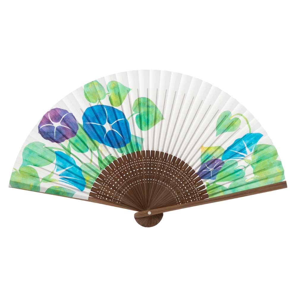 和詩倶楽部 女房扇 朝顔 和紙の扇子 六寸五分 約20cm やや小ぶり 女性用の定番サイズ レディース 和柄 手張り製 国産扇骨35本 日本製