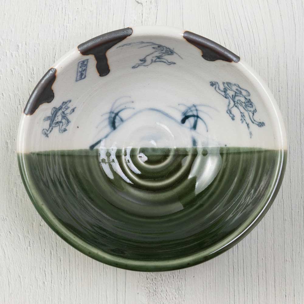 鳥獣戯画 織部高山寺たわみ鉢・小 美濃焼 磁器 日本製 深皿 和風 和食器 岐阜県の工芸品