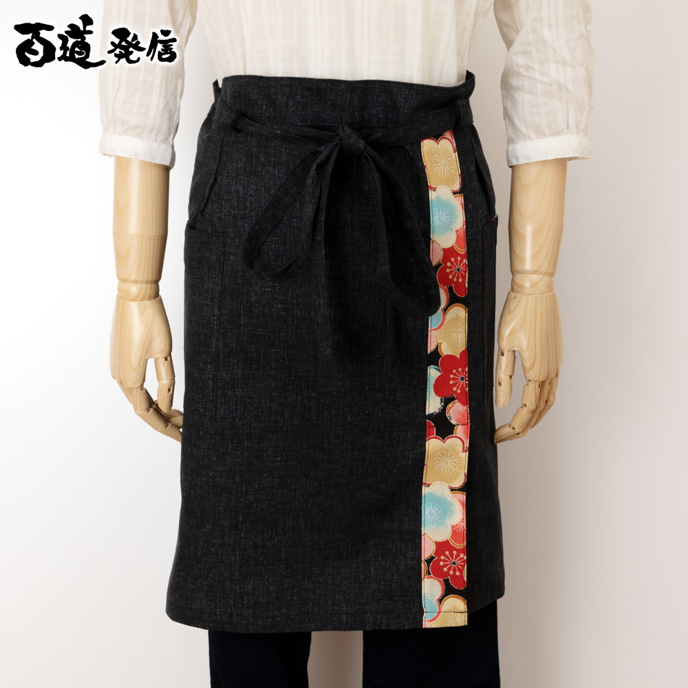 百道発信 花色ギャルソンエプロン 黒 (IKI-1426) 福岡県の布製品 Garcon apron ※在庫限り