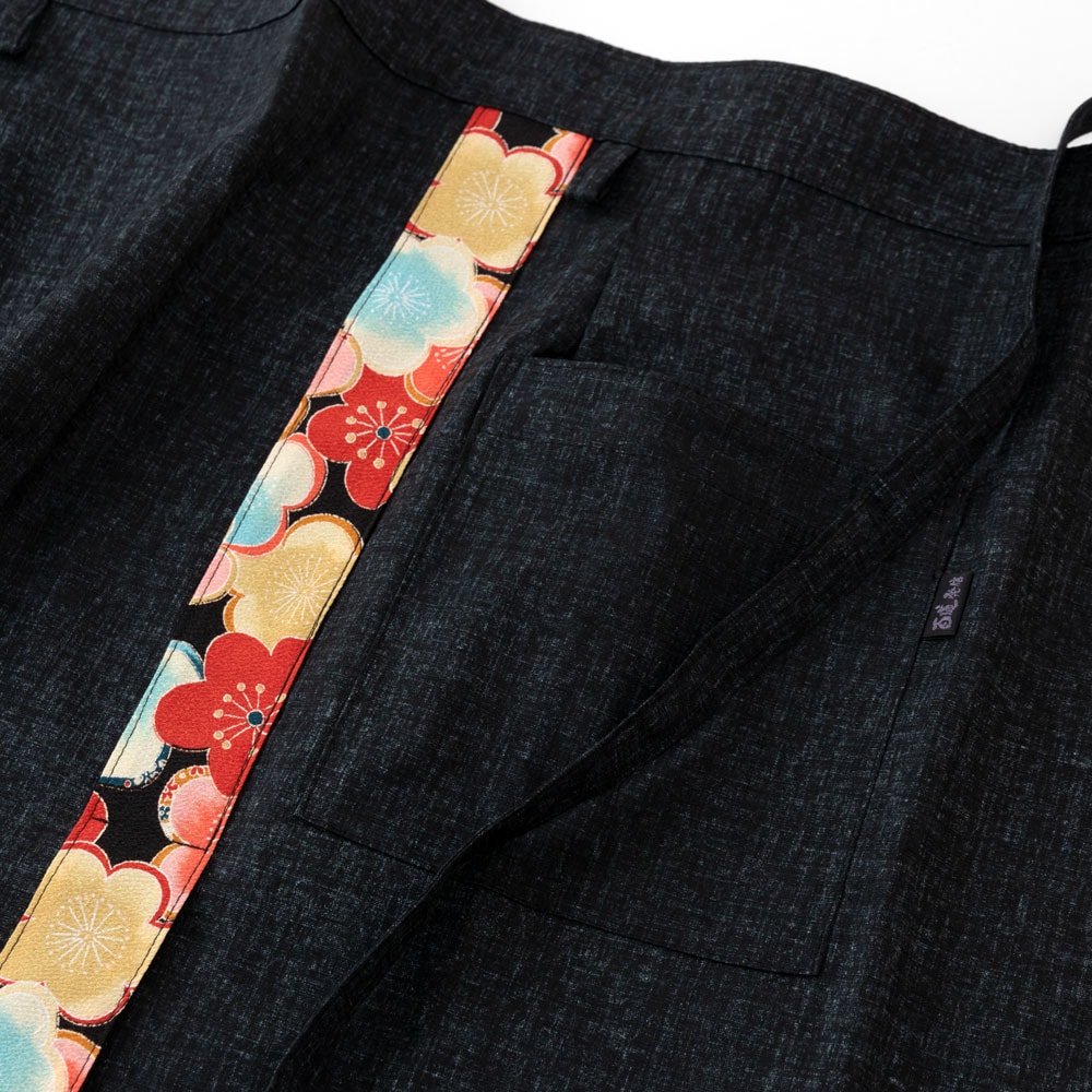 百道発信 花色ギャルソンエプロン 黒 (IKI-1426) 福岡県の布製品 Garcon apron ※在庫限り