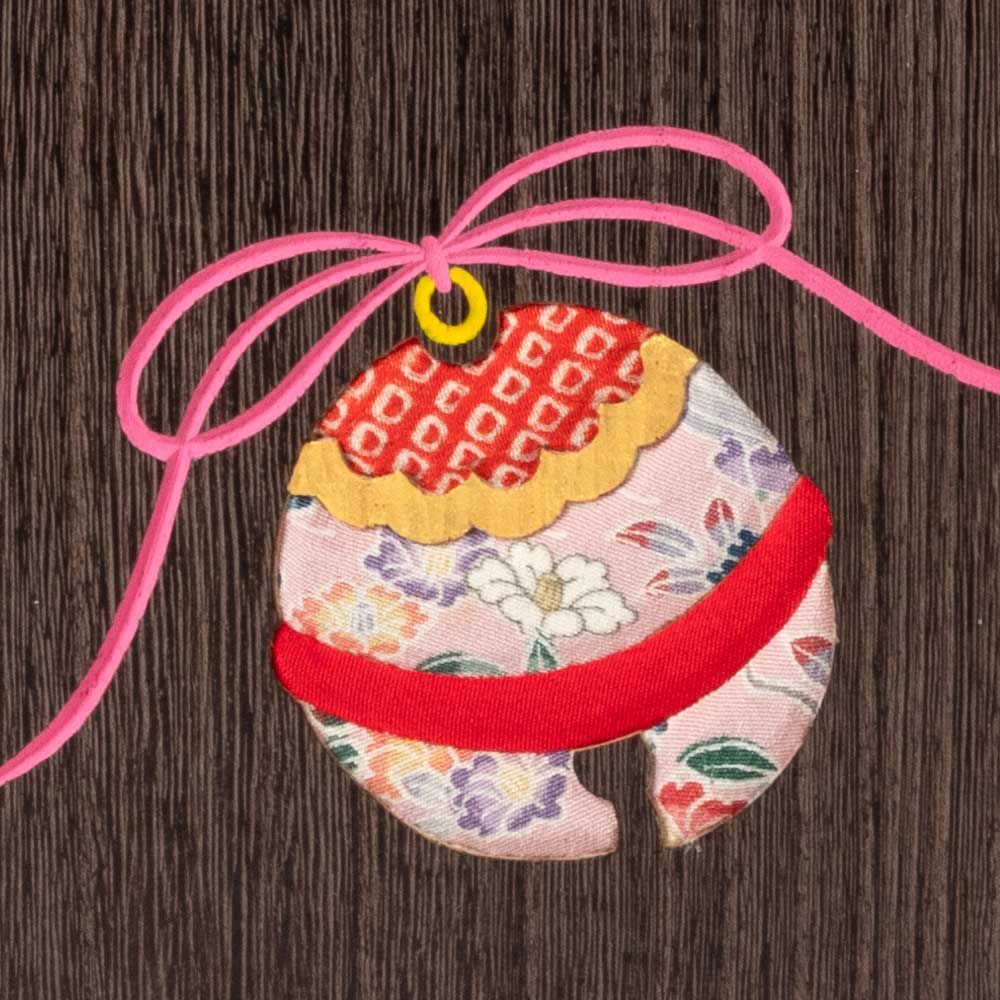 桐木目込み細工 卓上ミラー (005) 鈴 化粧鏡 縦 桐製・時代仕上 箱長の