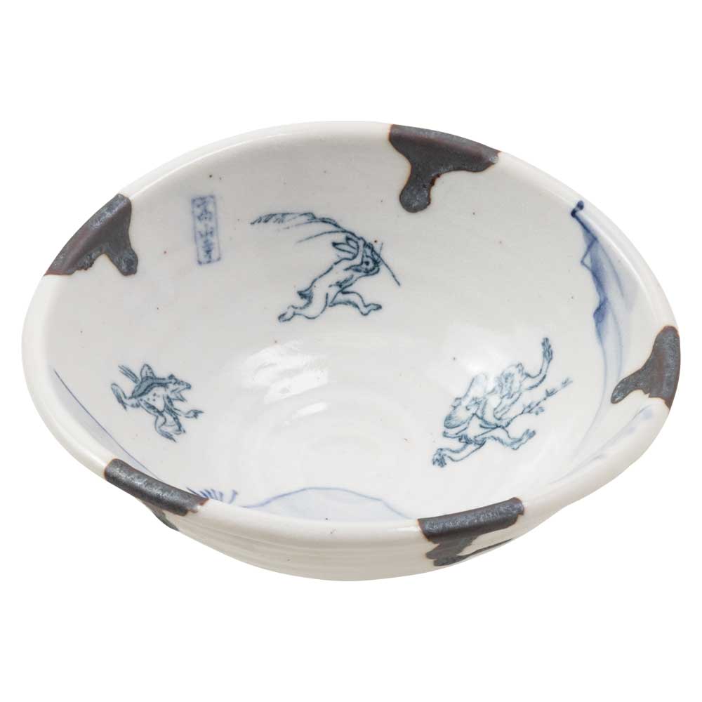 鳥獣戯画 たわみ小鉢 白志野サビ流し 志野焼 磁器 日本製 深皿 和風 和