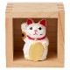 ますます福を招く　ひのき枡入り常滑招き猫おみくじ　右手上げ　白　ちょっとしたスペースに飾れる縁起物　Ceramic fortune  Lucky cat