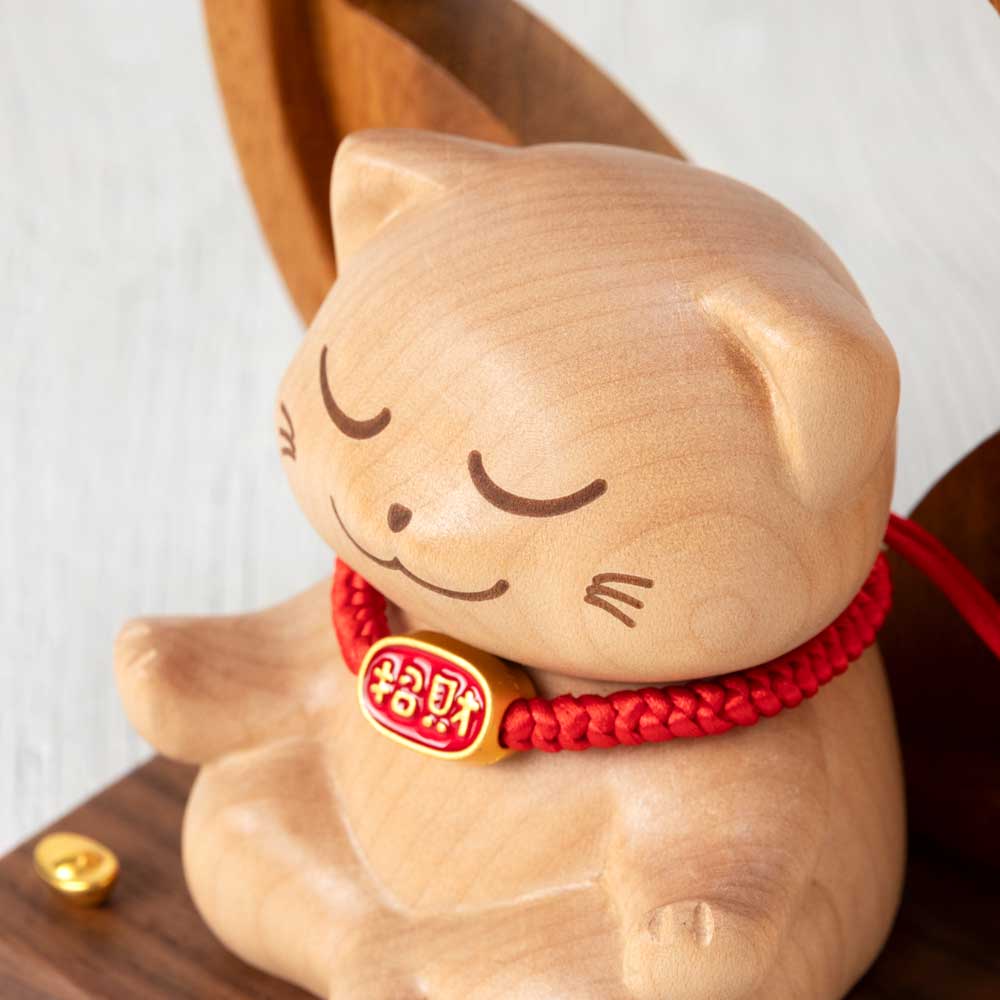 木製 金運・福招き座禅猫 卓上招き猫 ラッキーキャット | こだわりの和