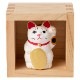 ますます福を招く　ひのき枡入り常滑招き猫おみくじ　左手上げ　白　ちょっとしたスペースに飾れる縁起物　Ceramic fortune  Lucky cat