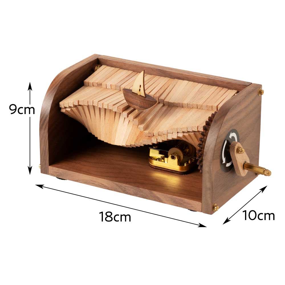 木製 波のからくり 手回しオルゴール 波打つ仕組みが美しい 目と耳で