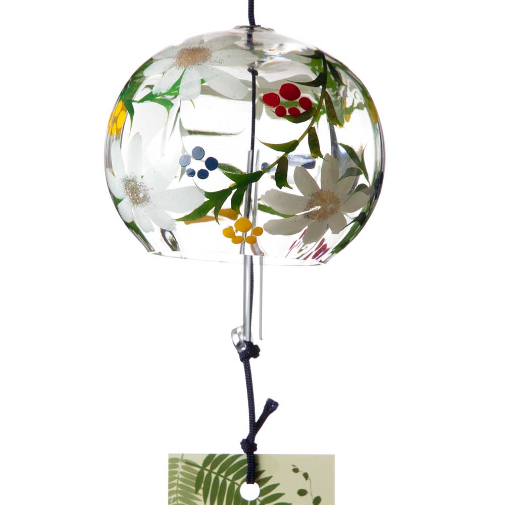 木之本〈ぎやまん風鈴〉ボタニカル R-294｜植物文様を蒔絵で描いた