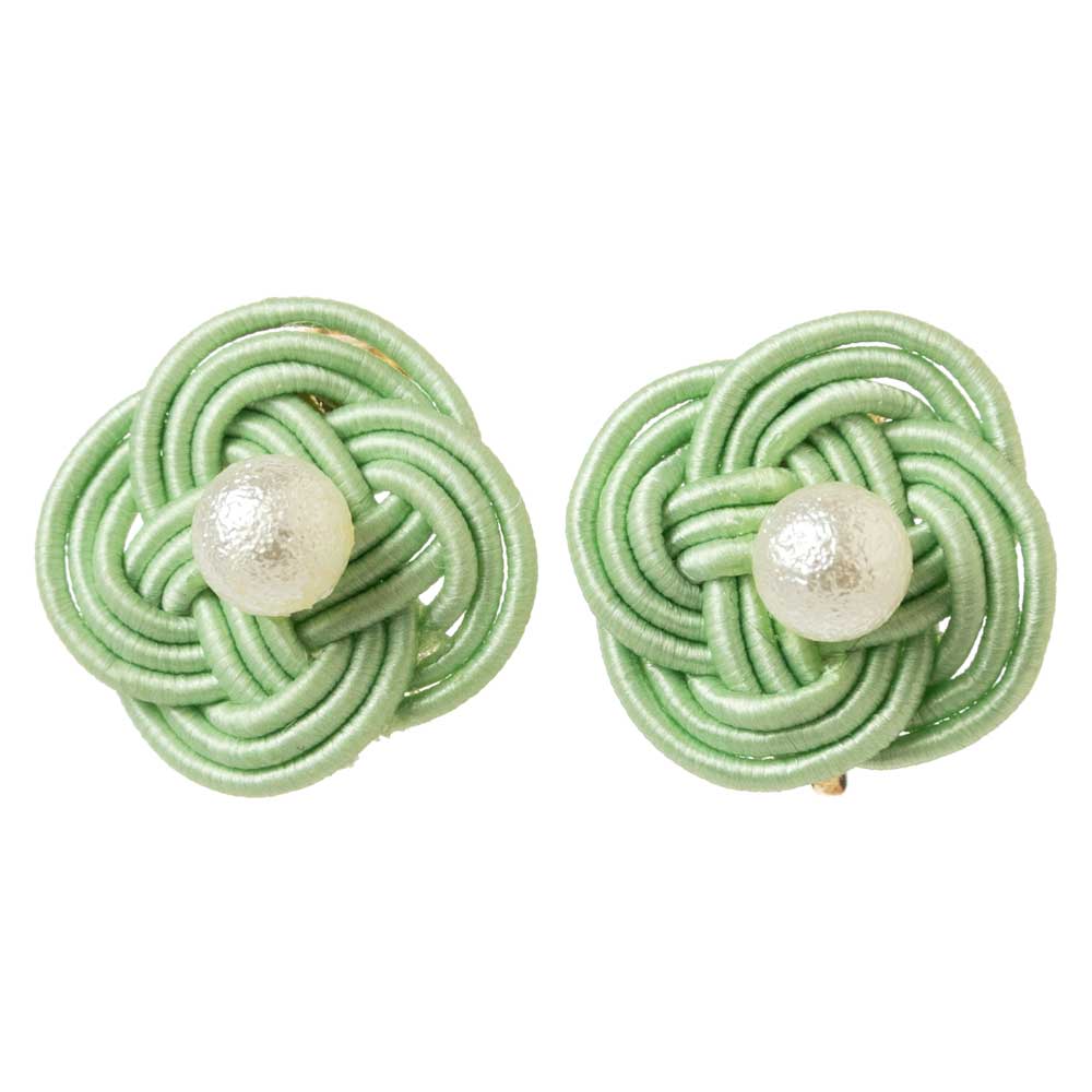 kyuu -きゅう- 菜の花結びイヤリング グリーン 就労支援事業所で製作