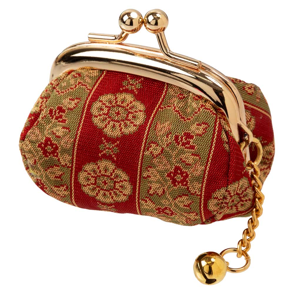 京都あらいそ　西陣織名物裂　小銭入れ・鈴付き　218 正倉院 如意華紋　優美な和柄　がま口アクセサリーケース　小物入れ　京都府の織物・和装小物