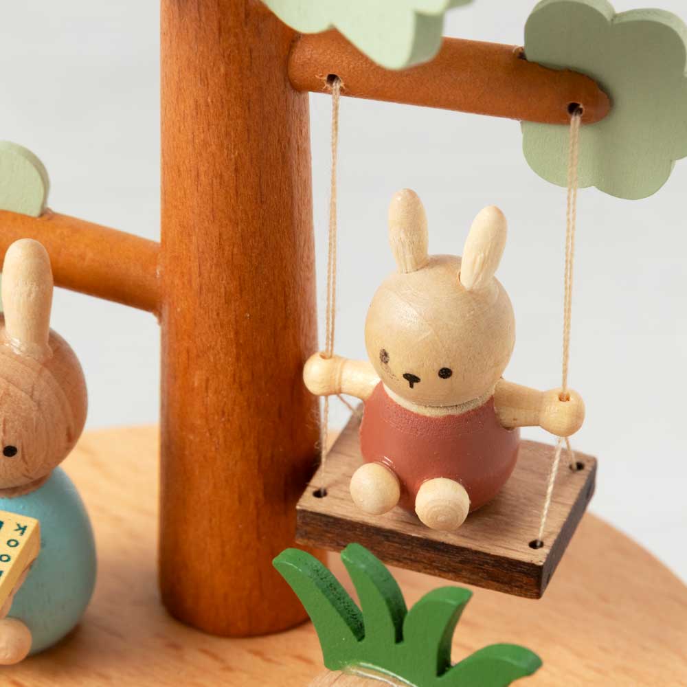 木製回転オルゴール うさぎブランコ ブナ材 曲目：君をのせて 滑らかな