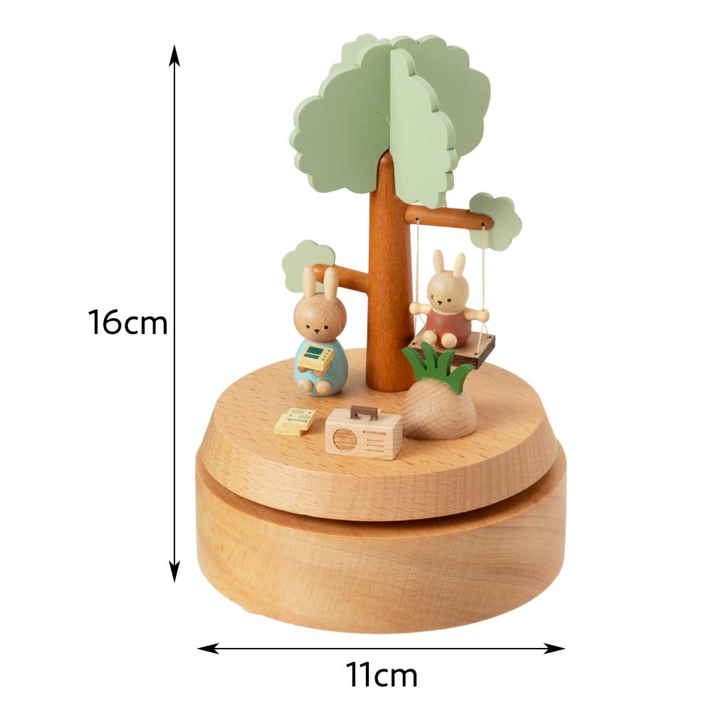 木製回転オルゴール うさぎブランコ ブナ材 曲目：君をのせて 滑らかな