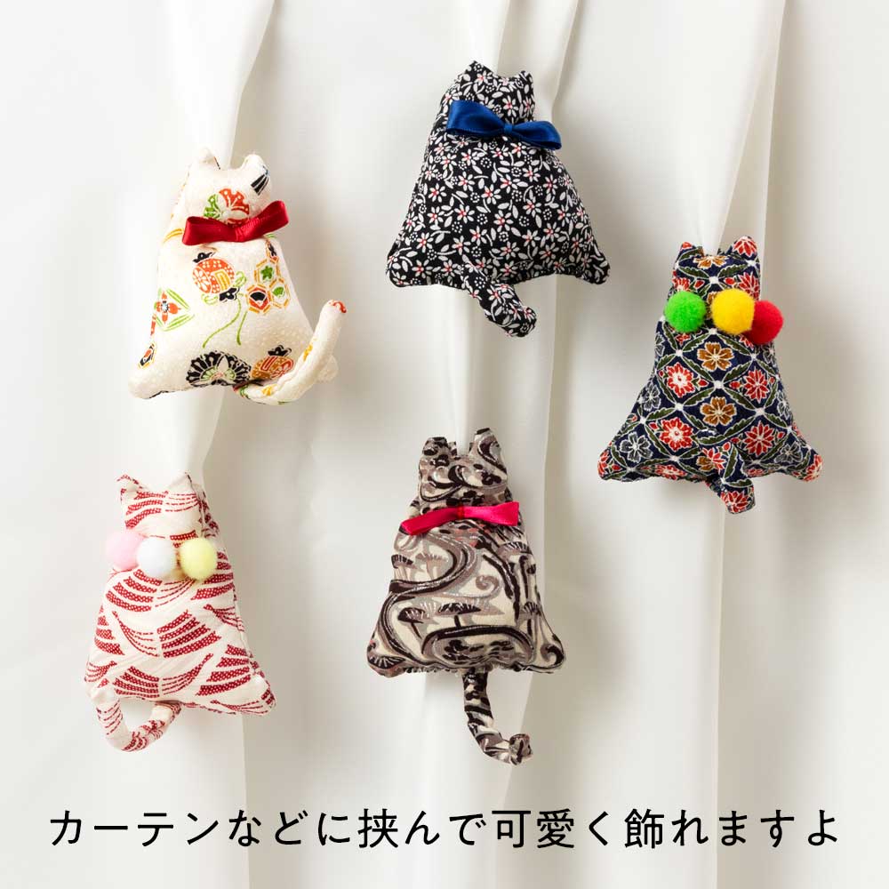 伏せねこクリップ12 猫洗濯ばさみ 就労継続支援事業所で製作した和柄アイテム 古布リサイクル品 和風 手作り