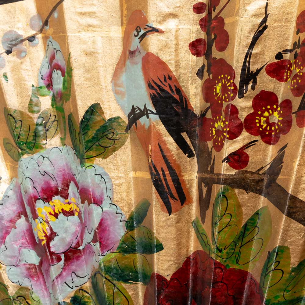 金の巨大扇子 梅とうぐいす 125×76cm インテリア・コスプレグッズに