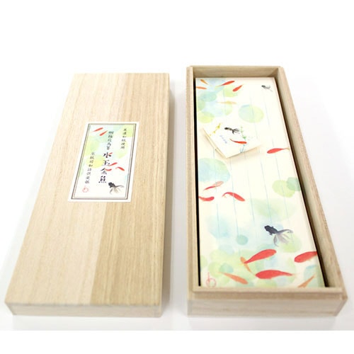 沓掛ろっか 桐箱花鳥箋 水玉金魚 (RKI-010) 包み香入りの美濃和紙一筆