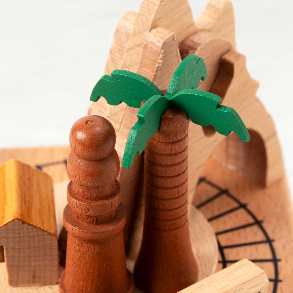 汽車が走る木製オルゴール ヤシの木洞窟 ブナ材 曲目：君をのせて