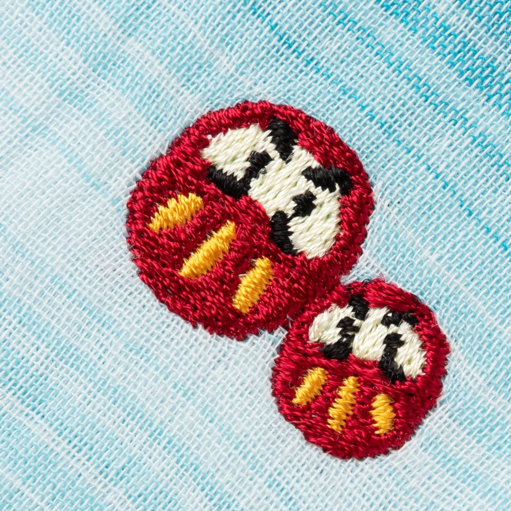 縁起ハンカチ だるま（グラデーション） 刺繍入りガーゼハンカチ