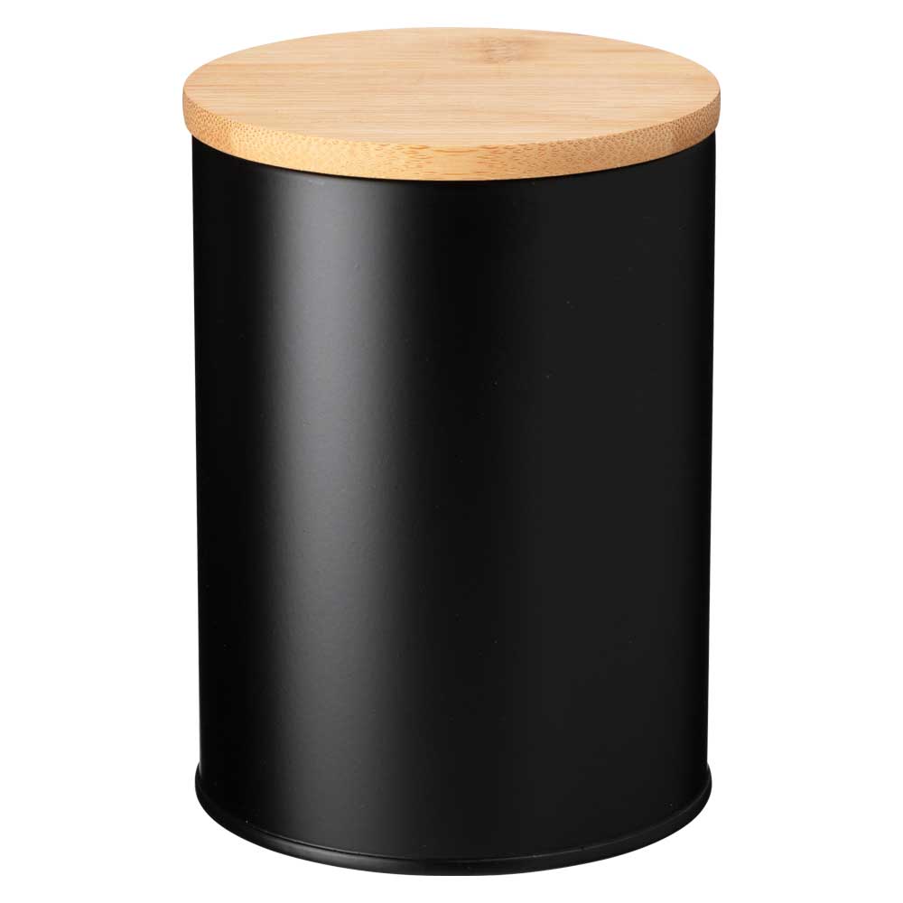 ウッドブラック キャニスター 茶筒 茶葉・コーヒー豆・スパイスなどの保管に スチール製 マットブラック 竹製の蓋