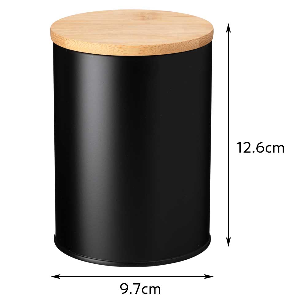 ウッドブラック キャニスター 茶筒 茶葉・コーヒー豆・スパイスなどの保管に スチール製 マットブラック 竹製の蓋