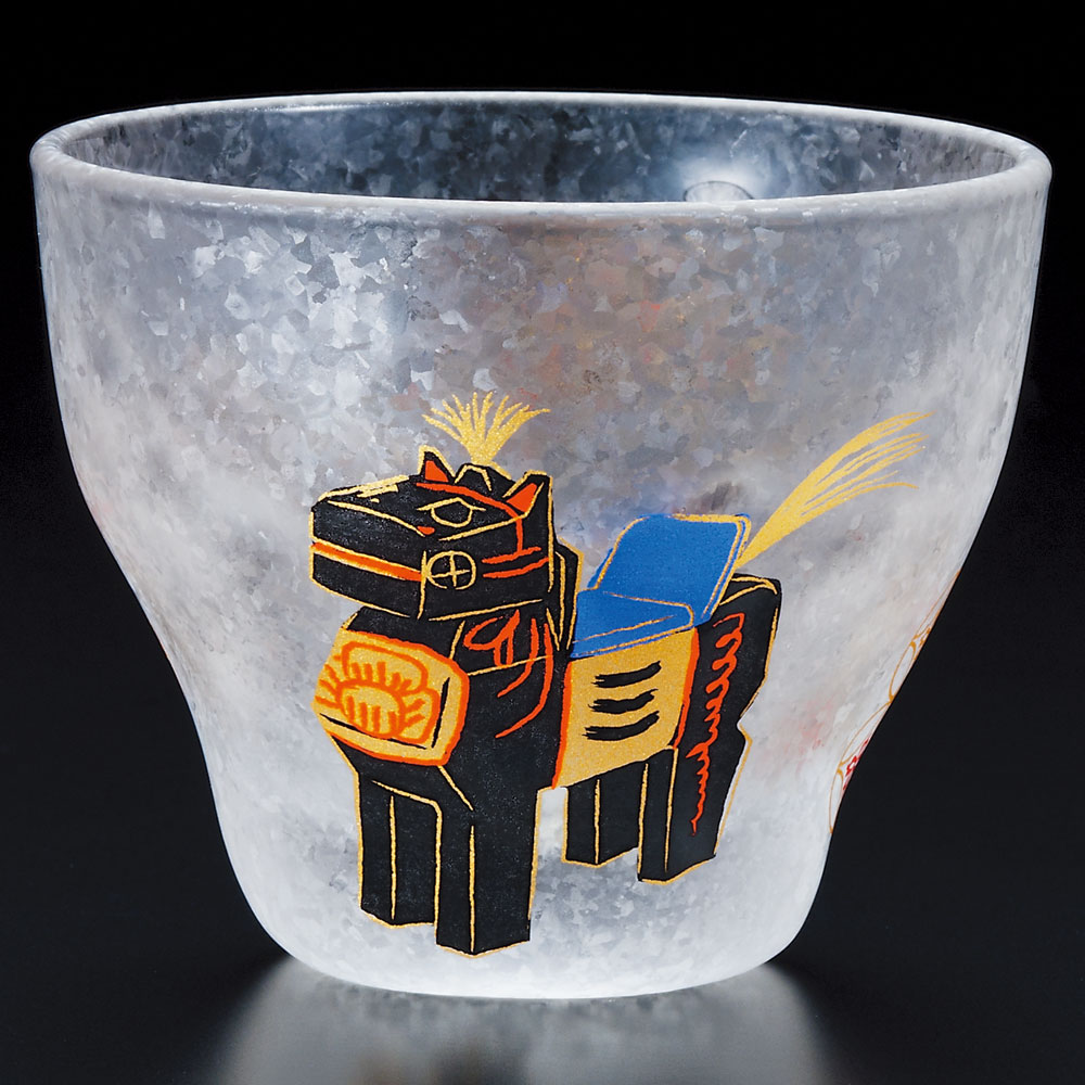 めでた干支 盃 午（うま） 猪口 ガラス酒器 Sake glass of