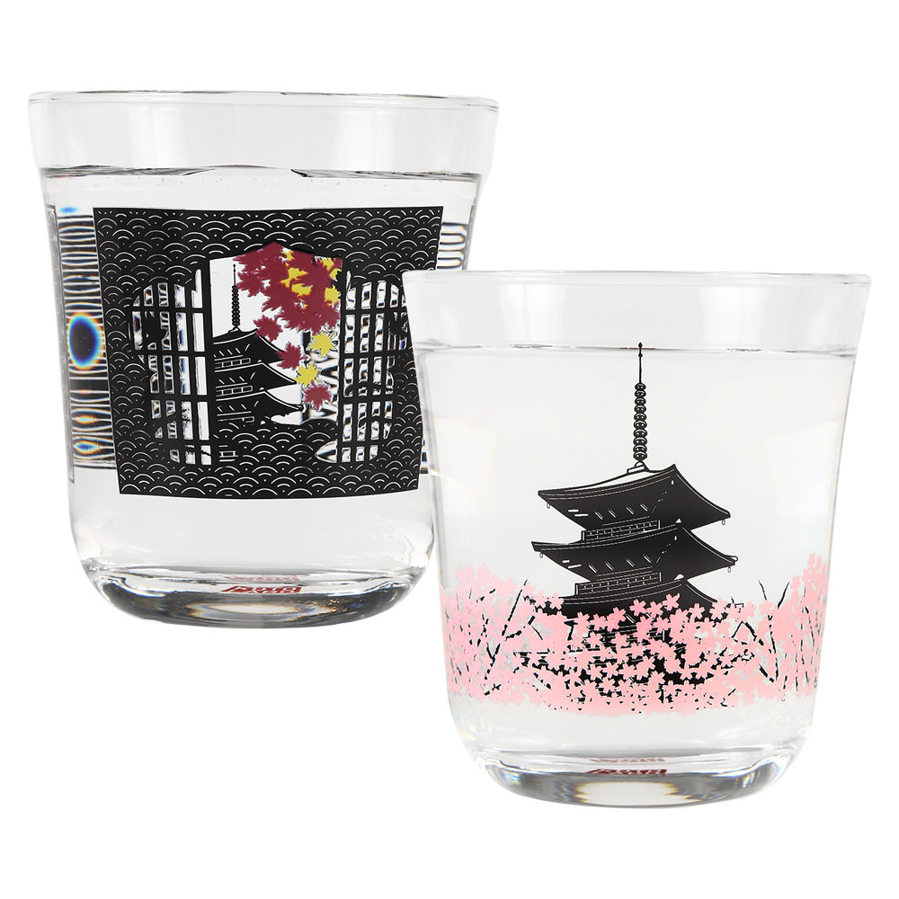 京都コトラボ 四季を彩る京のグラス 春&秋ペアセット 冷感:温度で色が変わります 心が揺れる贈り物 冷茶 オールド・ロックグラス