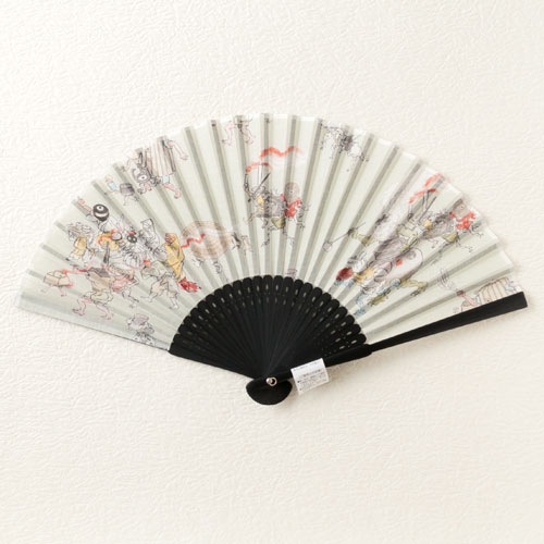 妖怪づくし 扇子 百鬼夜行グリーン Youkai pattern fan | こだわりの和 