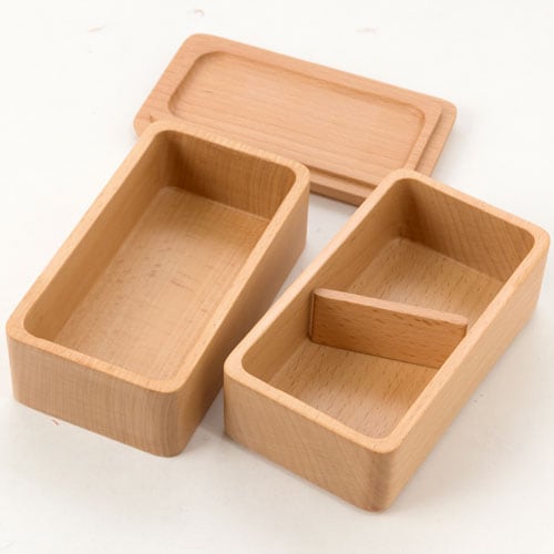 ブナ角長弁当箱 2段 木製くり抜き弁当箱 Wooden lunch box | こだわり
