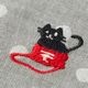 スーベニール　にゃんこハンカチ　黒猫・グレー（ドット模様）　刺繍入りガーゼハンカチ