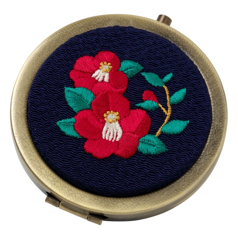 和刺繍コンパクトミラー 椿 スーベニール Japanese flower pattern