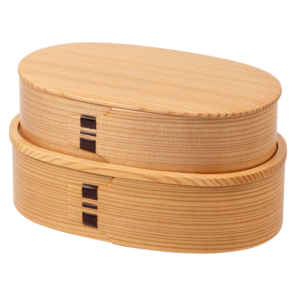 大館曲げわっぱ レディース弁当小判入子 (k-202) RS・上段ご飯タイプ 秋田県の伝統工芸品 作者:伝統工芸士・栗盛俊二 Odate Magewappa Bento lunch box