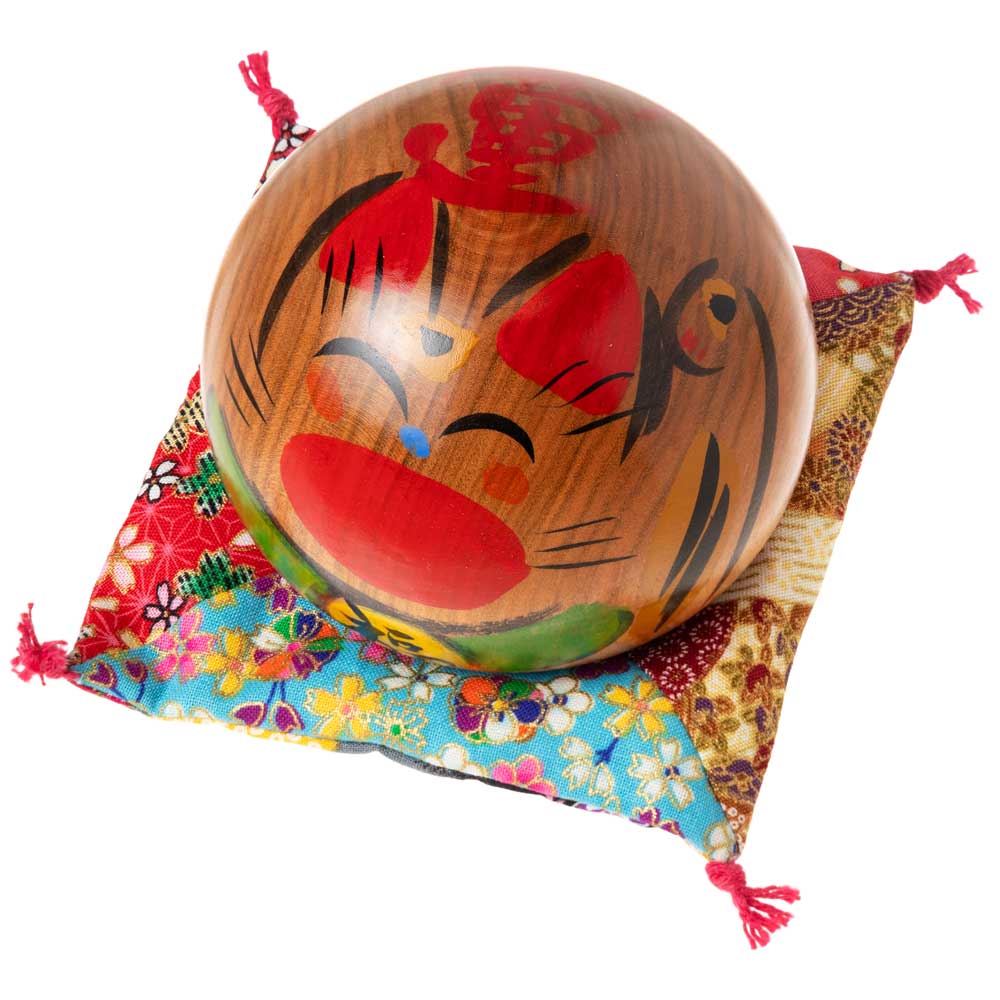 仙臺さすり 招き猫こけし サクラ材 中・3.0号 (068) 開運・左手上げ さすって撫でてリラックス インテリア置物 木工品 宮城県仙台市の工芸品 Kokeshi of lucky cat, Miyagi craft