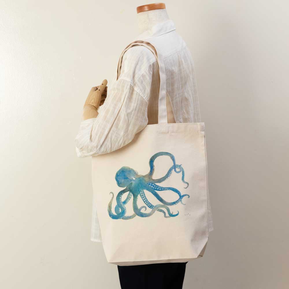 和詩倶楽部 ハコビムシ トートバッグM くね曲ね コットンの丈夫な手提げ袋 たこ 蛸 真っ直ぐより面白いかもしれない