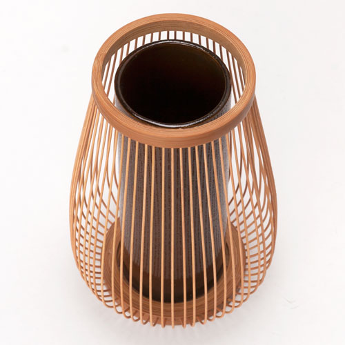 駿河竹千筋細工 花器 嵯峨野 古代 静岡県伝統工芸品 黒田雅年 作