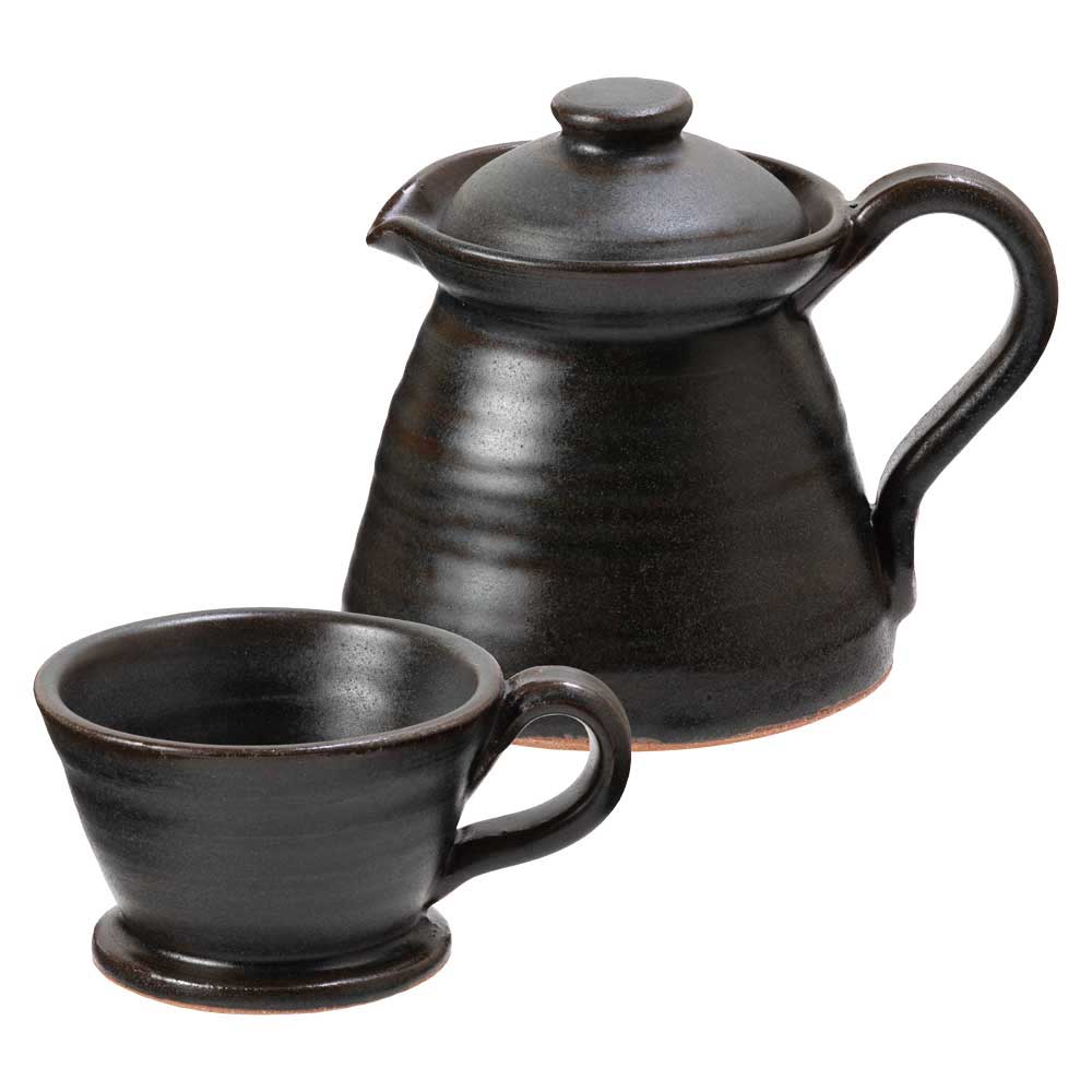 信楽焼 コーヒーポット+ドリッパーセット 黒 600ml 直火OK耐熱陶器 ガス火専用 滋賀県の工芸品 保温効果 陶器の赤外線効果でまろやかな味に 作者:中村文夫(なか工房)