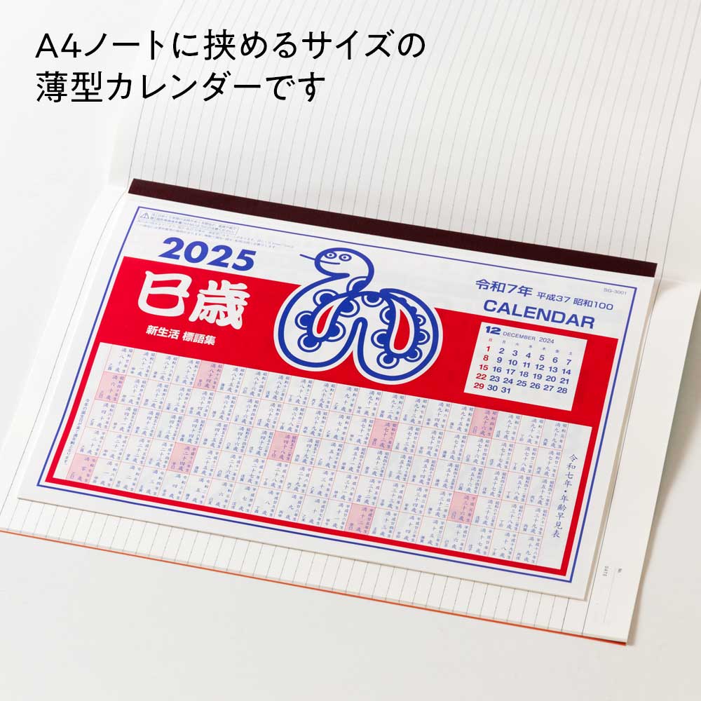 昭和レトロ A4ノートに挟めるサイズの薄型カレンダー（1個） 厚