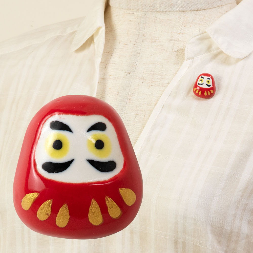 イホシロ窯 アクセサリー だるま ピンバッジ ブローチ 帯留め 美濃焼 岐阜県の工芸品 Minoyaki accessory, Gifu craft