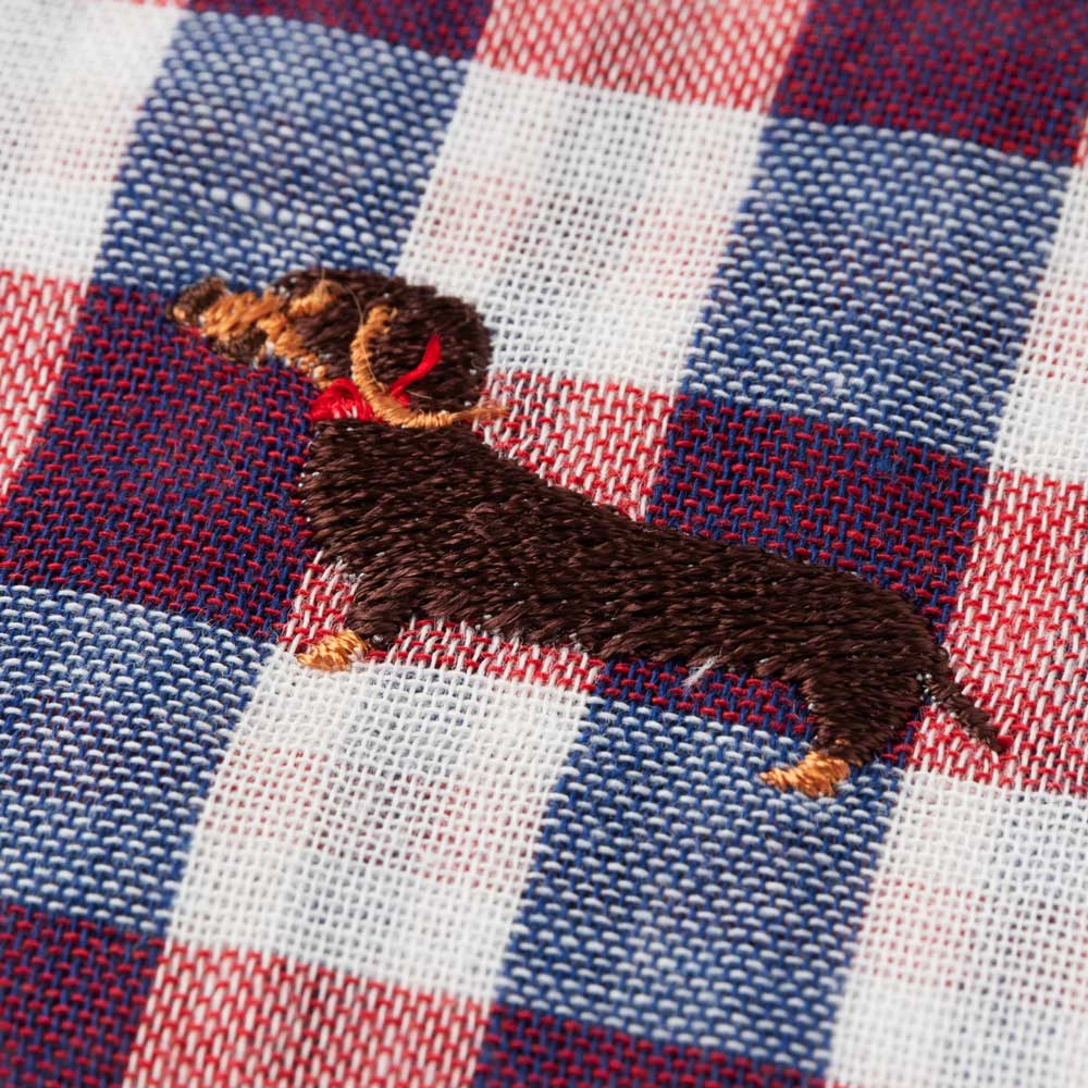 スーベニール わんこハンカチ ダックスフンド（チェック） 刺繍入り