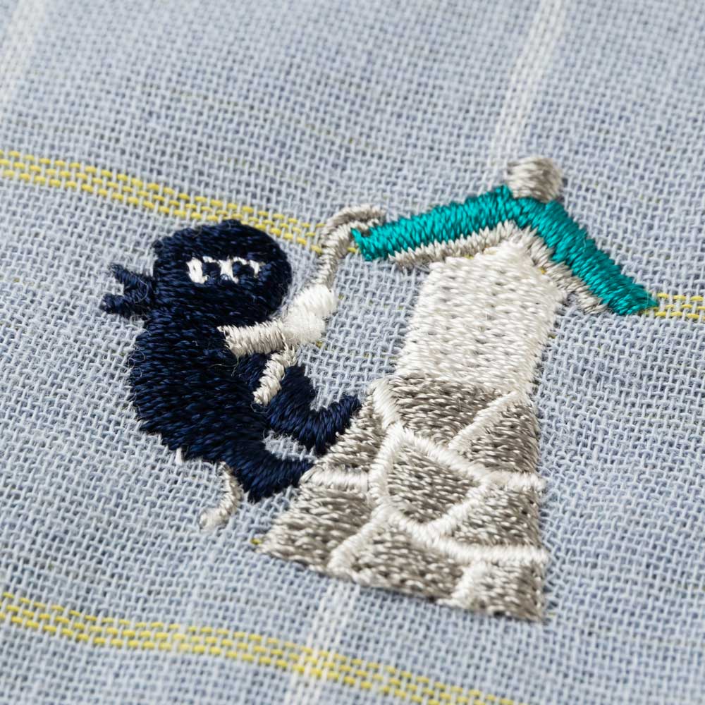 スーベニール 忍者ハンカチ 壁登りの術（グリッド） 刺繍入りガーゼ