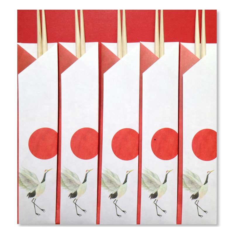 和詩倶楽部 御前御膳箸 丹頂鶴 奈良吉野産ヒノキの祝箸5膳入り 長さ24cm 両口箸 奉書紙の箸袋入り お正月 祝いの席 檜のテーブルウェア