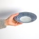 波佐見焼　藍駒　中皿　日本製　磁器食器　温かみのある手描きのしましま模様　副菜や取皿、ケーキ皿に　BARBAR マルヒロ　長崎県の工芸品　Aikoma medium-sized dish  Nagasaki craft