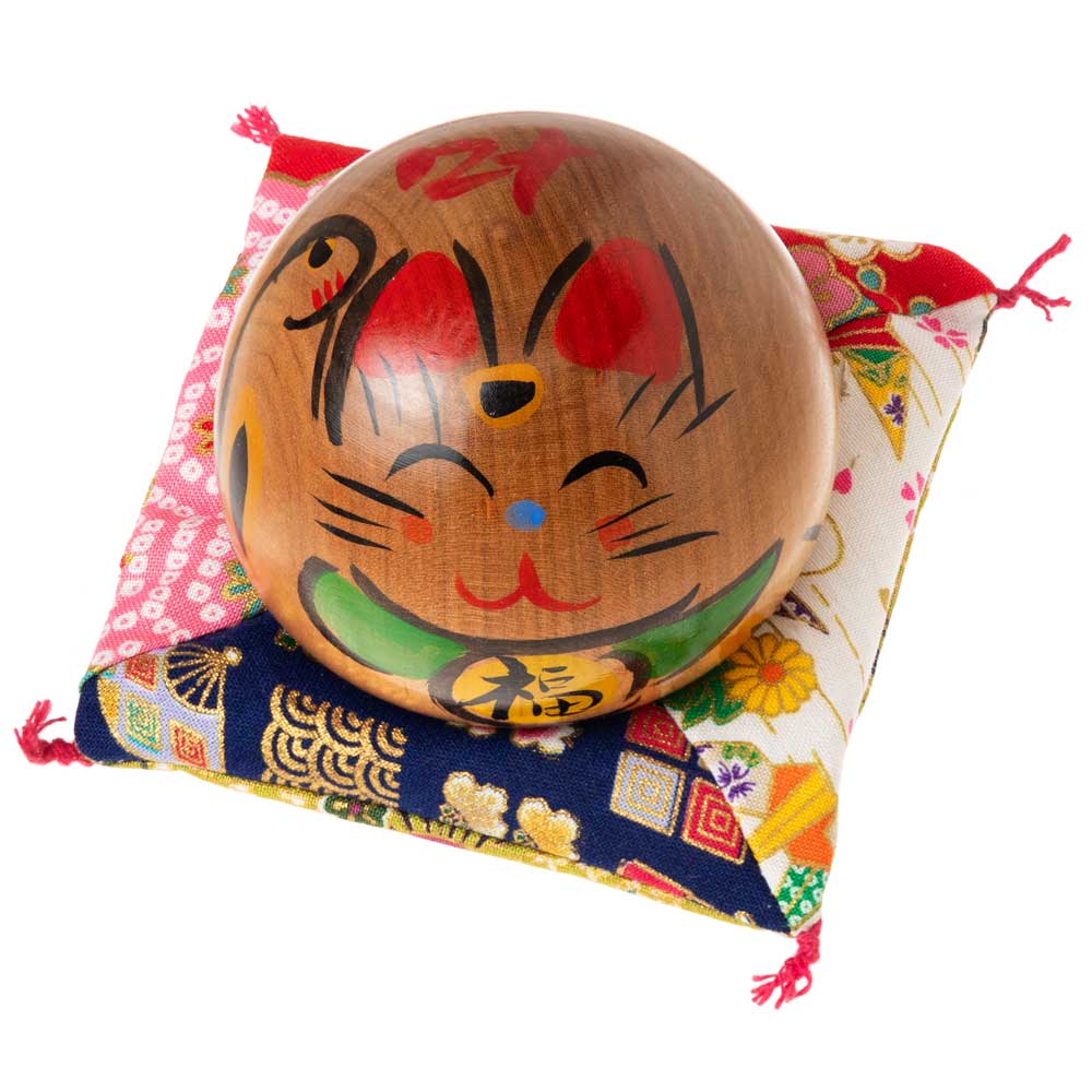 仙臺さすり 招き猫こけし サクラ材 中・2.5号 (126) 叶・右手上げ さすって撫でてリラックス インテリア置物 木工品 宮城県仙台市の工芸品 Kokeshi of lucky cat, Miyagi craft