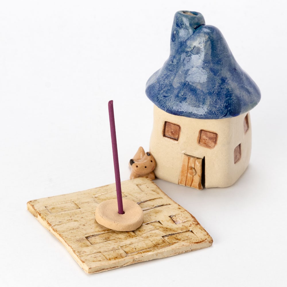 煙突家の香炉・青 (K4359) 工房SAO 瀬戸焼の香立て・香炉 愛知県の工芸